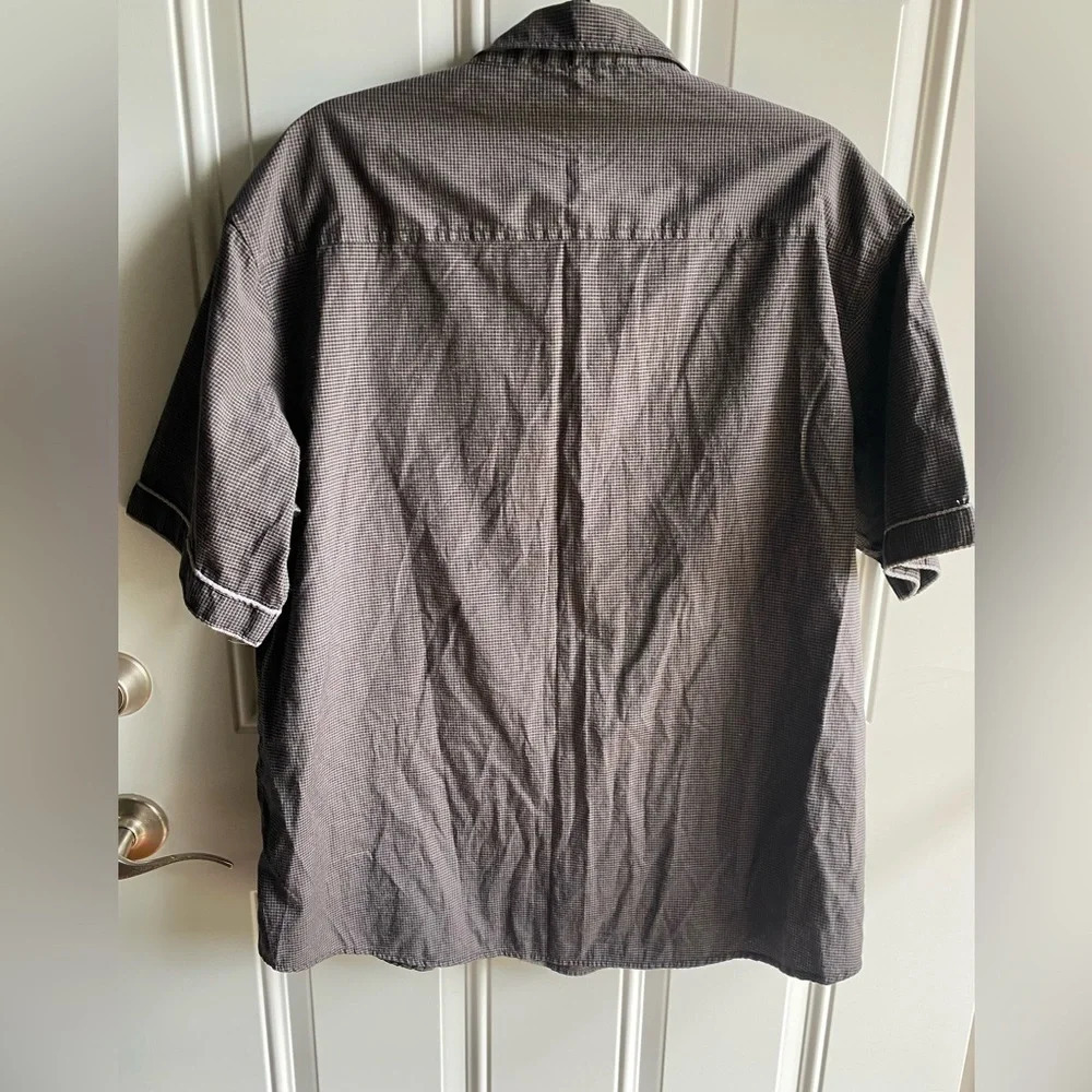 Swiss Cross Men Button Up Short Sleeve Shirt Gray W/White Checked Pattern XL - Picture 6 of 7